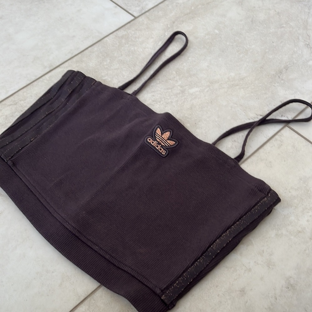 Adidas Ribbed Brown Gray Crop Top, worn once - Picture 2 of 4